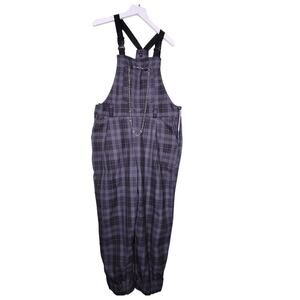 Love Too True LTT Overalls Short Plaid Black Gray Pant Grunge Emo Goth Fisherman